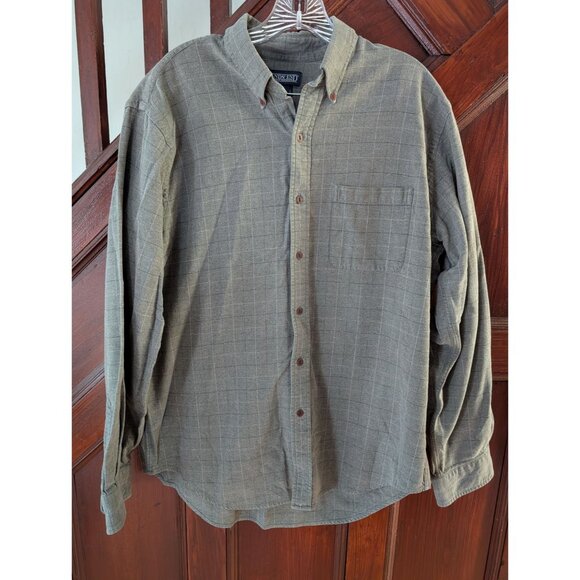 Lands End Mens L Green Plaid Button-Up Long Sleeve Shirt Thick - Picture 1 of 7